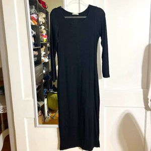 Marine Layer Lexi Rib Long Sleeve Midi Dress in Black